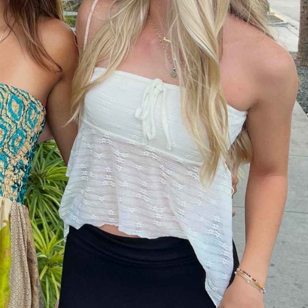 Edikted White Lace Tie-Front Crop Tank